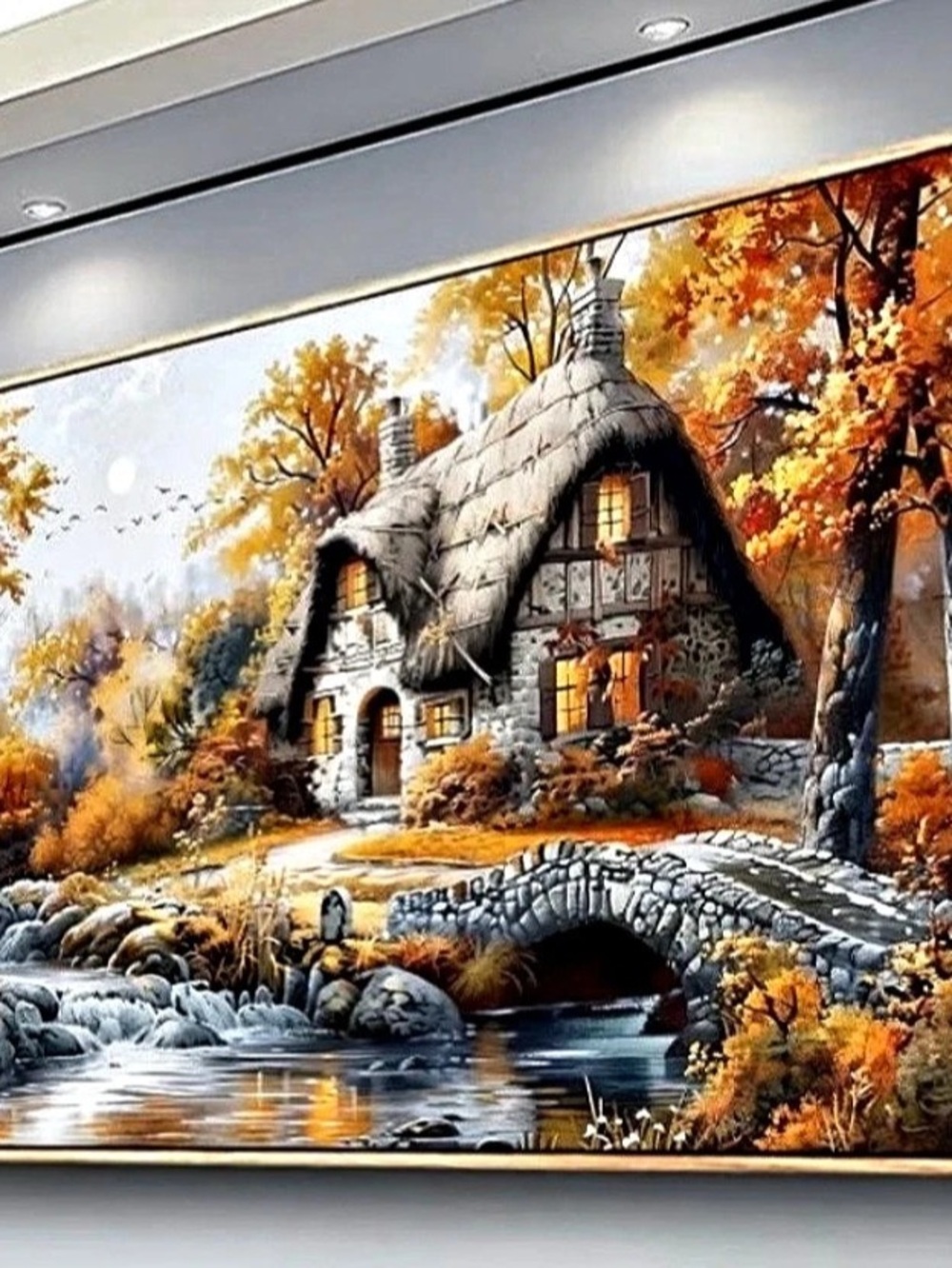 Autumn Cottage Landscape Wall Art 20 x 40 “New “